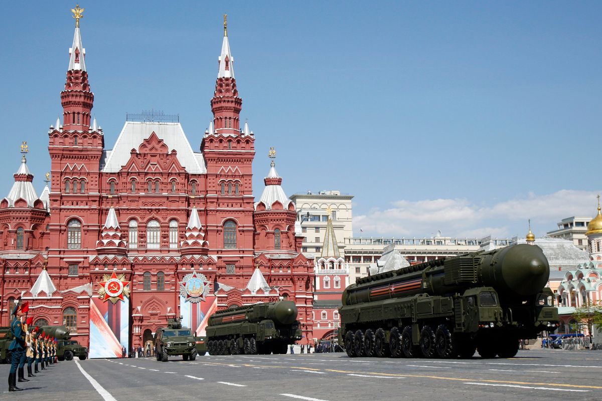 Russian ICBM missile launchers move during the Victory Day military parade marking 71 years after the victory in WWII in Red Square on May 9, 2016, in Moscow, Russia. (Alexander Zemlianichenko)