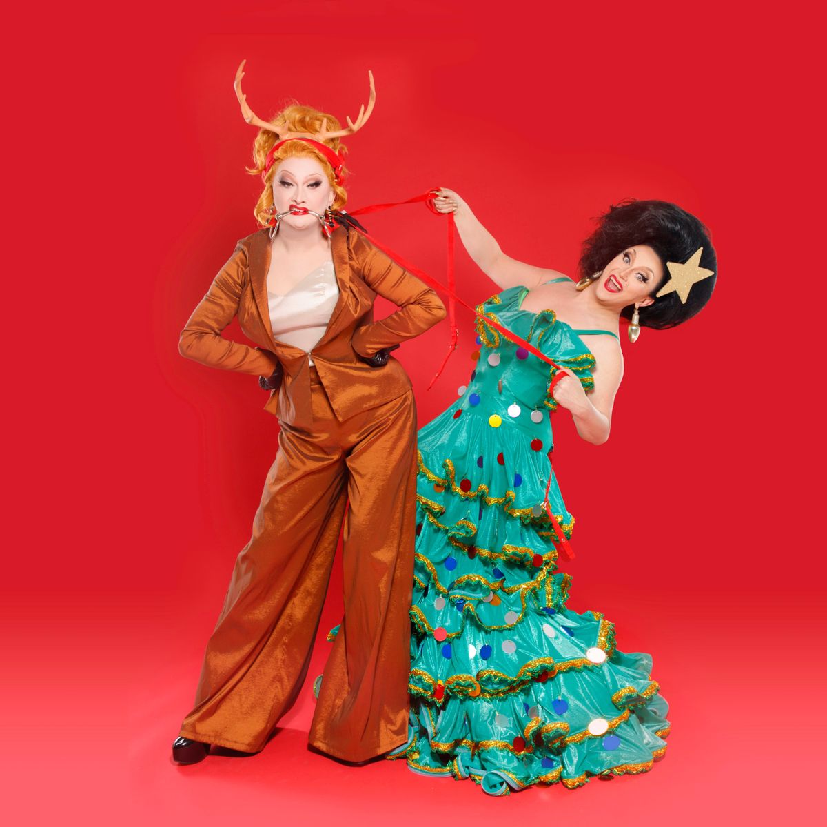 Jinkx, left, and DeLa get festive in their holiday show coming Friday to the First Interstate Center for the Arts.   (Courtesy of Jacob Ritts)