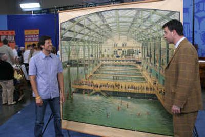 
This behemoth poster, brought in to Antiques Roadshow in Portland, is an example of the variety of items brought to the show. Appraiser Nicholas Lowry of Swann Galleries indentifies the image as that of the former Sutro Baths of California, a huge complex that could once accommodate over 10,000 swimmers at a time. Such a big poster commands a big bounty: Lowry estimates the auction value at $15,000-$20,000.
 (File/Associated Press / The Spokesman-Review)