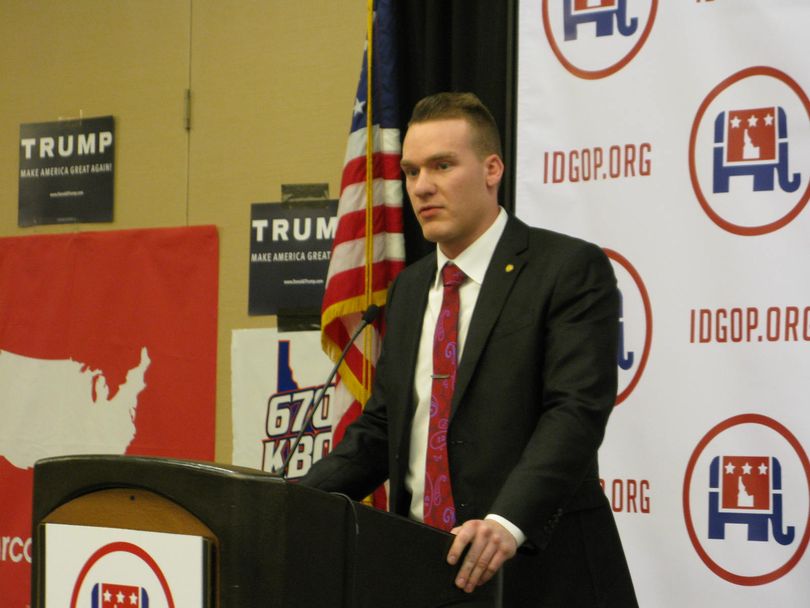 Ben Fulcher speaks at Idaho GOP election watch night party in Boise on Tuesday (Betsy Z. Russell)