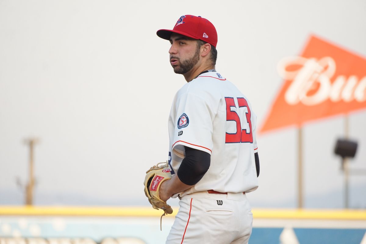 Spokane starter Chris McMahon gets ready to deliver a pitch against Tri-City last Thursday.  (Spokane Indians/courtesy)