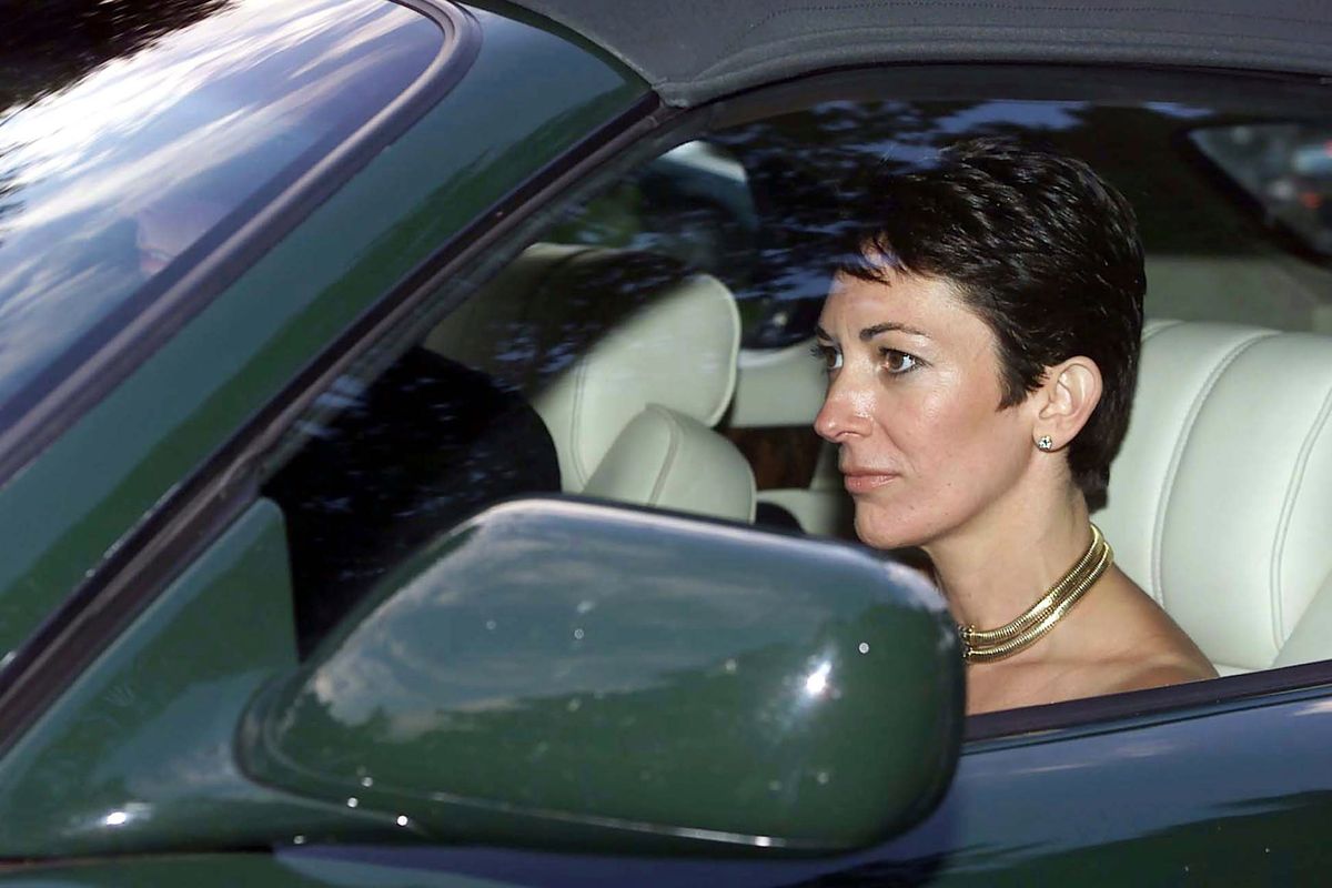 FILE - In this Sept. 2, 2000 file photo, British socialite Ghislaine Maxwell, driven by Britain