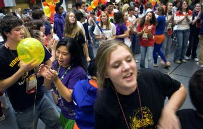 
Student leaders from around the state attend an icebreaker Friday at the Washington Association of Student Councils conference at Central Valley High School.
 (Holly Pickett / The Spokesman-Review)