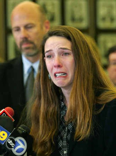 
Erin Runnion speaks at a news conference Thursday after Alejandro Avila was convicted of kidnapping and murdering her daughter, Samantha. 
 (Associated Press / The Spokesman-Review)