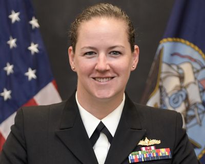 This undated photo released by the U.S. Navy shows U.S. Navy Cmdr. Billie J. Farrell. Farrell is scheduled to become the first woman to lead the crew of the USS Constitution, the 224-year-old warship known as Old Ironsides, during a change-of-command ceremony scheduled for Friday, Jan. 21, 2022. Farrell takes over from Cmdr. John Benda, who has led the ship's crew since February of 2020.  (HOGP)