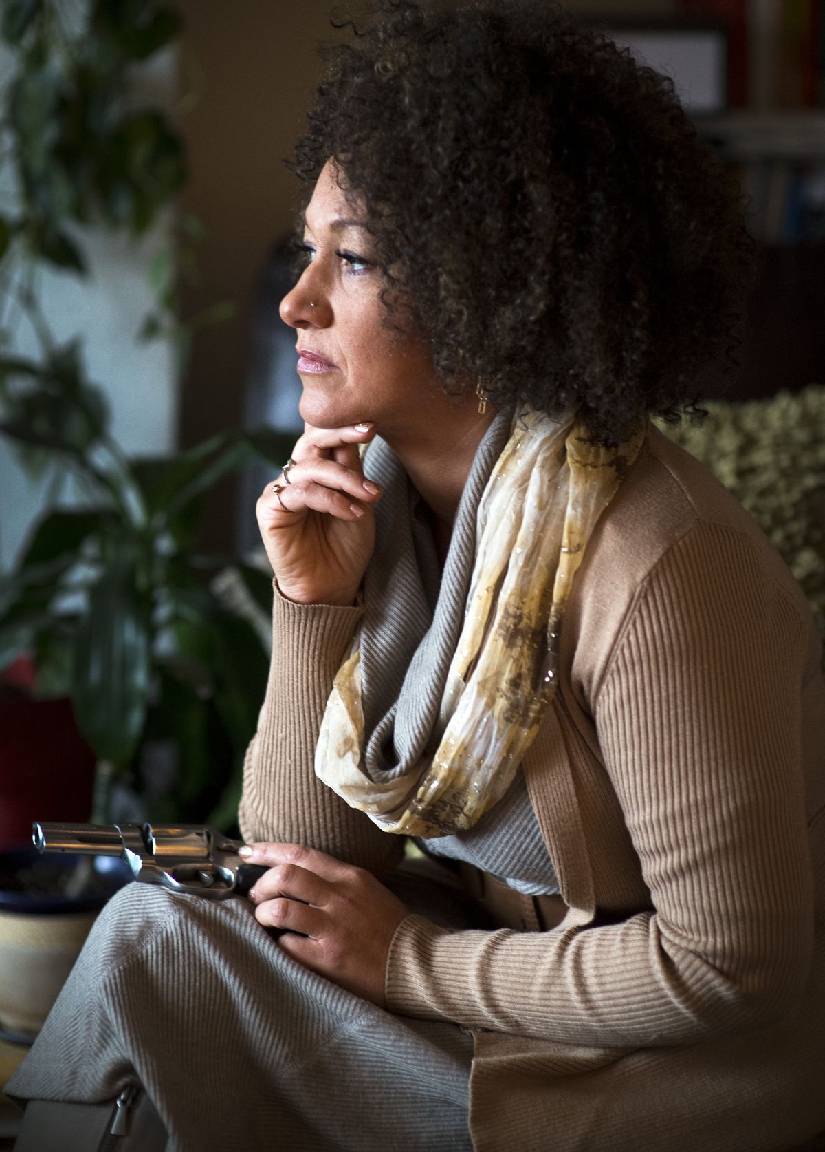 Rachel Dolezal, president of the Spokane chapter of the NAACP, is pictured in her home in March. (Colin Mulvany)