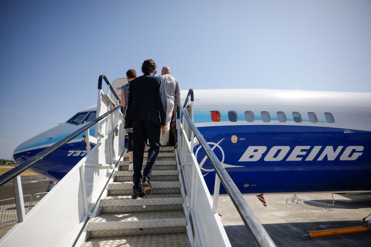 A Boeing 737 Max 10 passenger jet is shown in this undated photo.  (Jason Alden/Bloomberg)