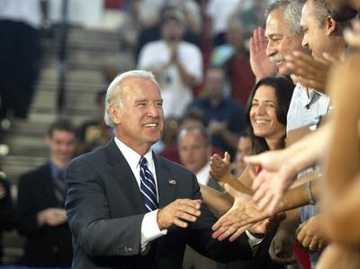 Sen. Joe Biden greets supporters Sunday in Charlotte, N.C.  (Associated Press / The Spokesman-Review)