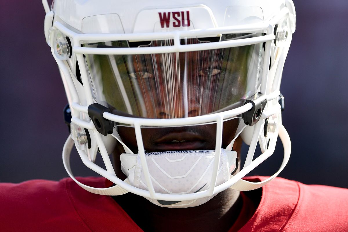 Washington State Cougars quarterback Cameron Ward (1) pauses as he warms up before the first half of a college football game against Cal on Saturday, Oct. 1, 2022, at Martin Stadium in Pullman, Wash.  (Tyler Tjomsland/The Spokesman-Review)