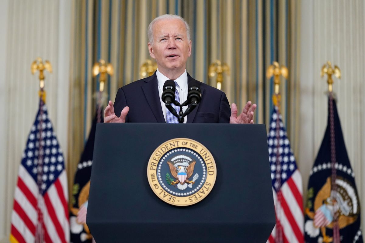 FILE – President Joe Biden speaks about the March jobs report in the State Dining Room of the White House, April 1, 2022, in Washington. Since Biden took office last year, job growth has been vigorous and steady. That’s what he told the country on Friday after the March jobs report showed the addition of 431,000 jobs.  (Patrick Semansky)