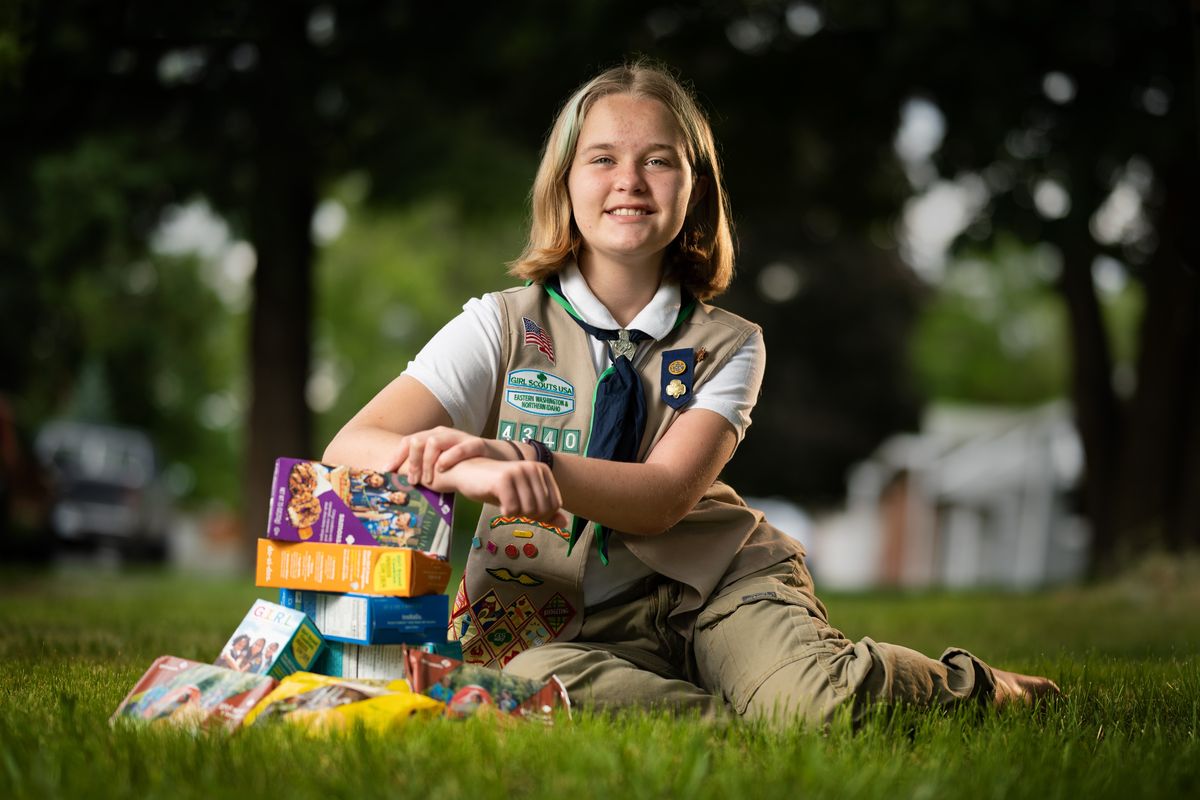 Sales of Girl Scout cookies lagged nationally, but this was a record-breaking year in Spokane, where a record 35 thousand boxes were sold. The top seller in Spokane is Larissa Truax,13, an 8th grader at Garry Middle School, who sold more than three-thousand boxes.  (COLIN MULVANY/THE SPOKESMAN-REVIEW)