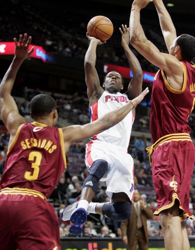 Detroit Pistons' Rodney Stuckey was four rebounds from  (Associated Press)