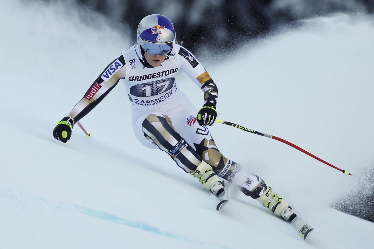 United States’ Lindsey Vonn speeds down the course during an alpine ski, women’s World Cup downhill, in Garmisch-Panterkirchen, Germany, Saturday, Jan. 21, 2017. (Marco Trovati / Associated Press)