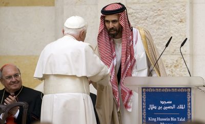 Pope Benedict XVI shakes hands with Jordan’s Prince Ghazi Bin Talal  in Amman, Jordan, on Saturday.  (Associated Press / The Spokesman-Review)