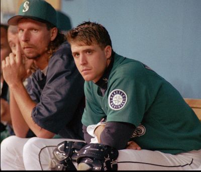 Pitcher Randy Johnson, left, and catcher Dan Wilson will enter the Mariners Hall of Fame together. (Associated Press)