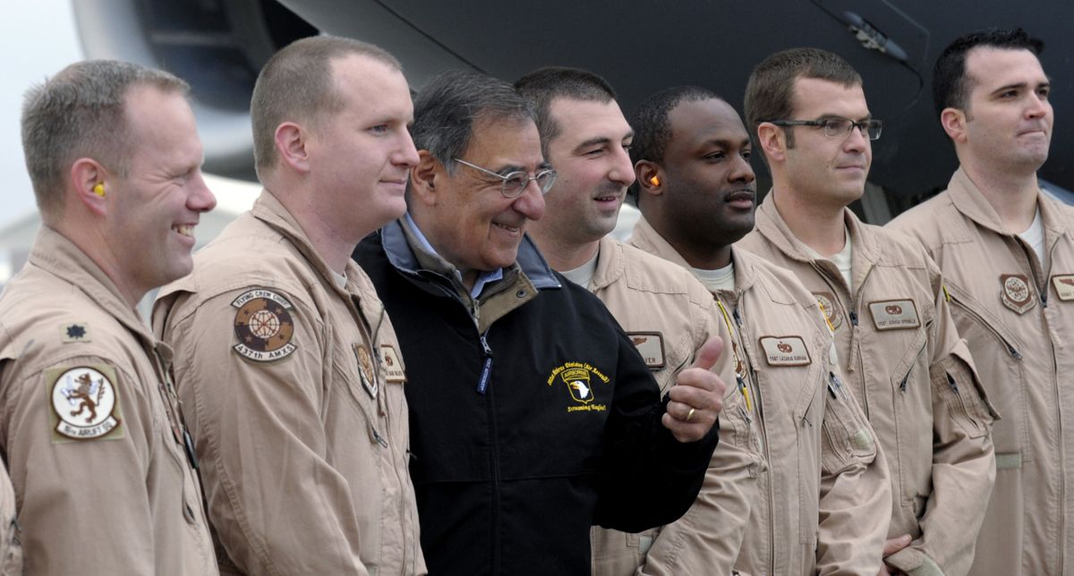U.S. Defense Secretary Leon Panetta meets with troops at Kabul International Airport in Kabul, Afghanistan, Friday, Dec. 14, 2012, before boarding his plane and heading back to Washington. Panetta spent three days in Afghanistan meeting with troops, commanders and Afghani leaders. (Susan Walsh / Ap Pool)
