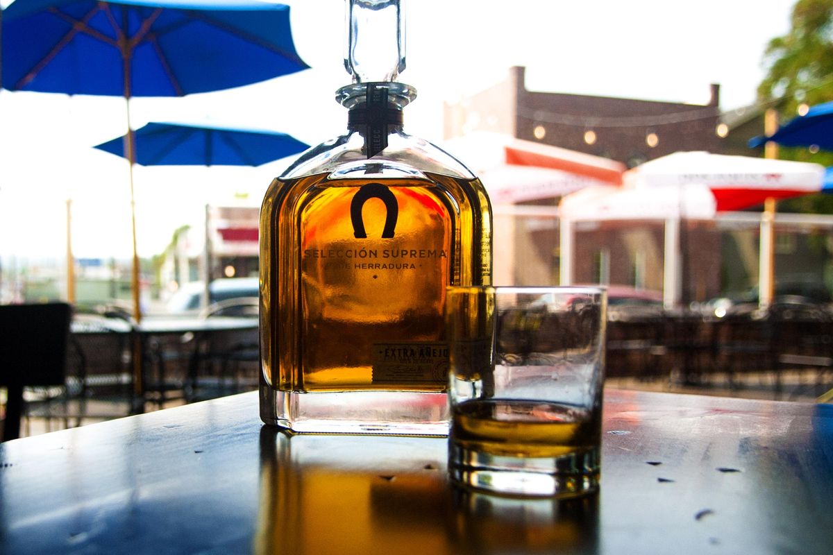 The Seleccion Suprema is $33 a shot and served at De Leon’s Taco and Bar restaurant on North Hamilton Street in Spokane on Thursday, Aug. 8, 2019. (Kathy Plonka / The Spokesman-Review)
