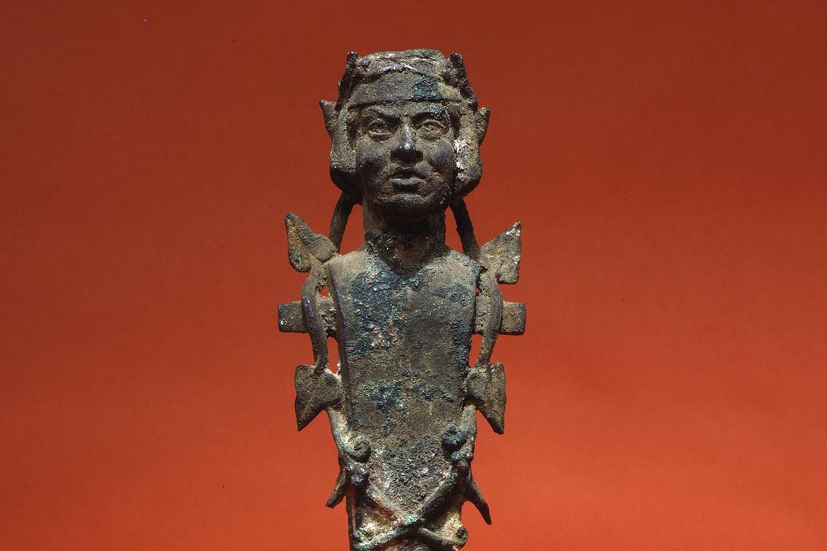 Statuette of a Herm, first century A.D. Bronze, 23.4 x 3.2 x 2 cm. Discovered at Iconium (modern Konya), Turkey. Loaned by the University of Pennsylvania Museum of Archaeology and Anthropology. (Courtesy of the University of Pennsylvania)