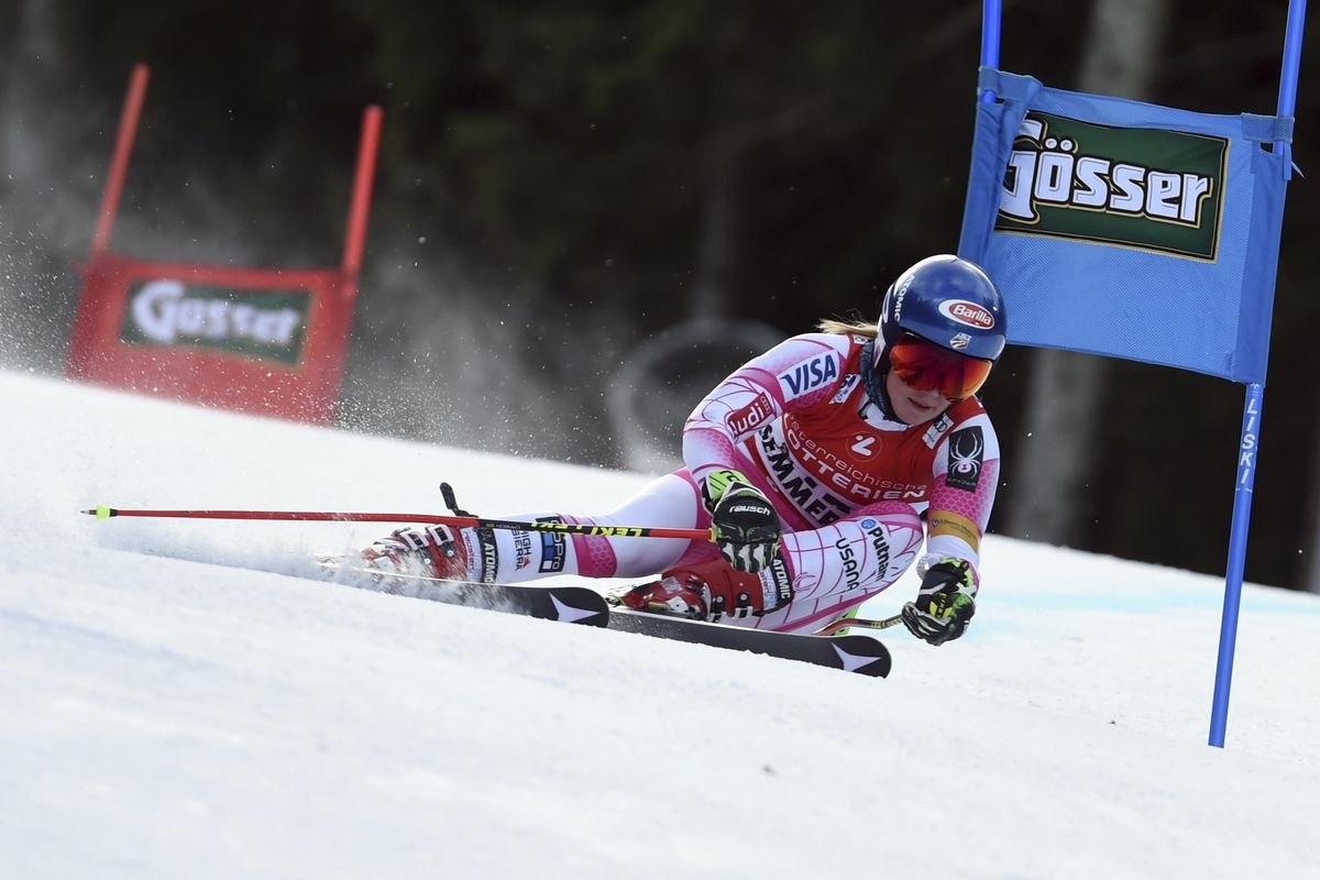 United States’ Mikaela Shiffrin speeds down the course during the first run of an alpine ski, women’s World Cup Giant Slalom, in Semmering, Austria, Tuesday, Dec. 27, 2016. (Marco Tacca / Associated Press)