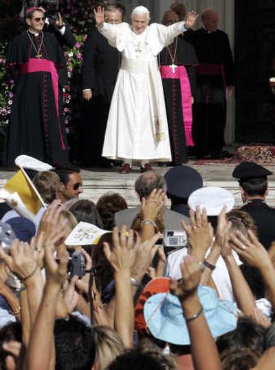 
Pope Benedict XVI is greeted upon his arrival outside Loreto's Basilica at the end of a two-day Catholic youth meeting Sunday.Associated Press
 (Associated Press / The Spokesman-Review)
