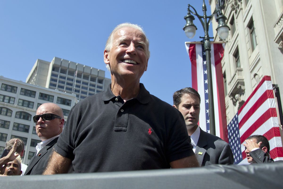 Vice President Joe Biden smiles after speaking at the Metro Detroit AFL-CIO Labor Day Rally, Monday, Sept. 3, 2012, in Detroit. (Carolyn Kaster / Associated Press)