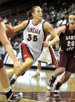 Gonzaga's #35 Claire Raap drives the lane to score against Santa Clara during their semifinal game at the WCC tournament in the Orleans Arena in Las Vegas on Sunday, March 7, 2010. (Christopher Anderson / The Spokesman-Review)