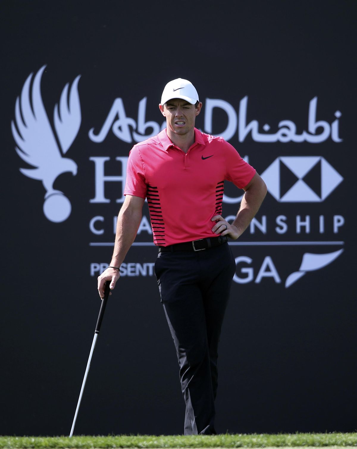 In this Saturday, Jan. 20, 2018, file photo, Northern Ireland’s Rory McIlroy reacts on the first hole during the third round of the Abu Dhabi Championship golf tournament in Abu Dhabi, United Arab Emirates. McIlroy makes his U.S. debut for this eyar at the AT&T Pebble Beach Pro-Am. (Kamran Jebreili / Associated Press)