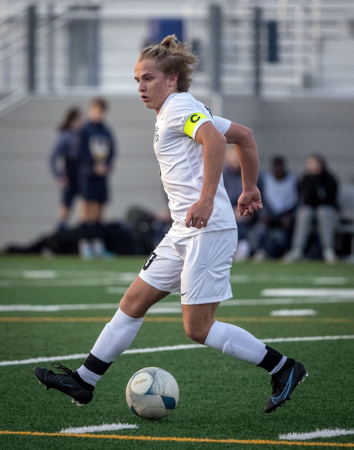 Ben Hippauf moves the ball during North Central’s 1-0 loss to Mead on Wednesday at Union Stadium.  (COLIN MULVANY/THE SPOKESMAN-REVIEW)