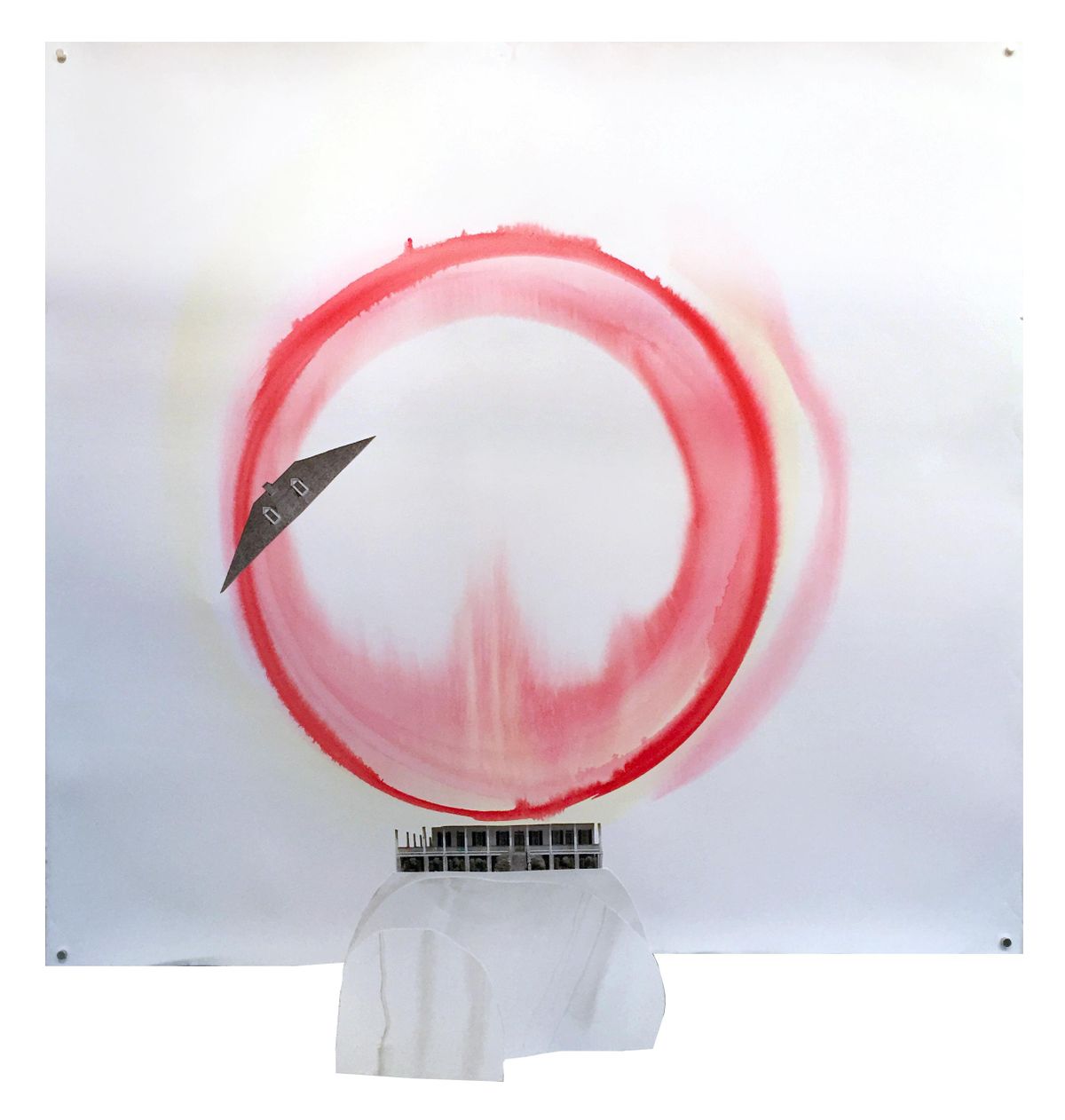 “Tear the Roof Off: Oaklawn” (2015), watercolor, giclee, collage on paper, by Heather Hart, is among the works on display at Terrain. (Courtesy of Heather Hart)