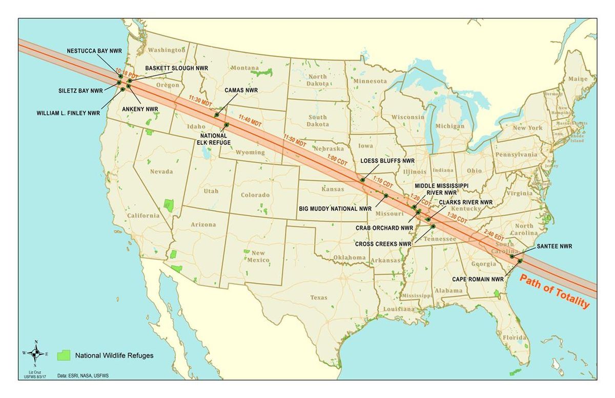 Total eclipse path crosses 19 national wildlife refuges | The Spokesman ...