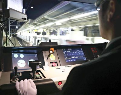 A self-driving train on the Yamanote Line runs through Tokyo during a test run on early Monday. (Japan News-Yomiuri / Japan News-Yomiuri)