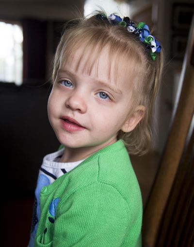 Cevanah Williams, 3, has been battling brain cancer. She got back Thursday from a  medical checkup in Seattle. The good news is the tumor that was recently removed has not grown back, but the sobering news was they spotted another lesion. (Colin Mulvany / The Spokesman-Review)