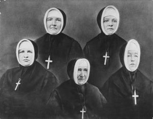 
The first Sisters of Providence in the West were, seated from left, Praxedes of Providence; Mother Joseph; Mary of the Precious Blood. Standing from left, Vincent de Paul; Blandine of the Holy Angels. 
 (Colin Mulvany / The Spokesman-Review)