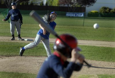 East Side Little League Kings’ Zach Stotts pitches at  Pavillion Park’s new  baseball field, built by about 100 volunteers. The pitcher’s mound was donated and built by a Spokane Indians maintenance crew.  (J. BART RAYNIAK / The Spokesman-Review)