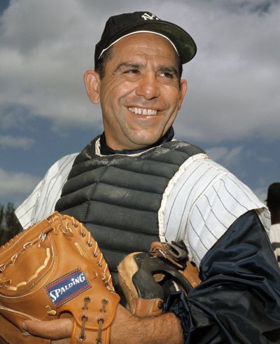 New York Yankee catcher Yogi Berra poses at spring training in Florida. The Hall of Fame catcher renowned as much for his lovable, linguistically dizzying 