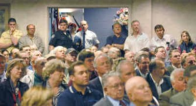 
A standing-room-only crowd packs a congressional field hearing Monday in Clarkston on the future of the four lower Snake River dams. 
 (Associated Press / The Spokesman-Review)