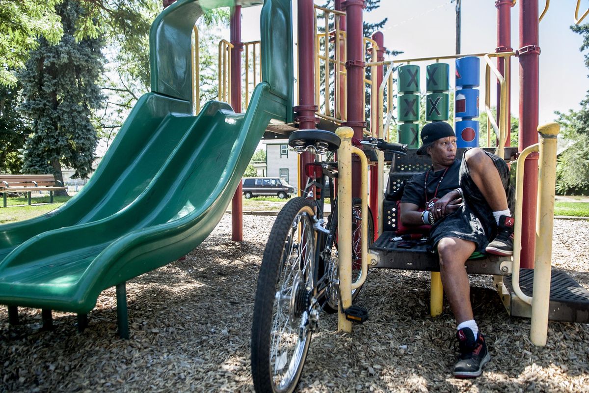 “I’ve been coming here since I was a kid,” said Sabrina Burnley about Dutch Jakes Park as she rested on the playground equipment on Spokane’s west end neighborhood on Friday, July 28, 2017. The city has created a master plan for upgrades to the park and found full funding for it, so it should be complete when the redo of Riverfront Park is done. (Kathy Plonka / The Spokesman-Review)