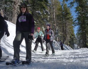 Women make a snowshoeing trek at Mount Spokane during the Souper Bowl fundraiser event. (Rich Landers)