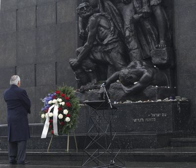 U.S. Secretary of State Rex Tillerson lays a wreath during a ceremony at the Warsaw Ghetto Uprising 1943 memorial marking the International Holocaust Remembrance Day, in Warsaw, Poland, Saturday, Jan. 27, 2018. (Czarek Sokolowski / Associated Press)