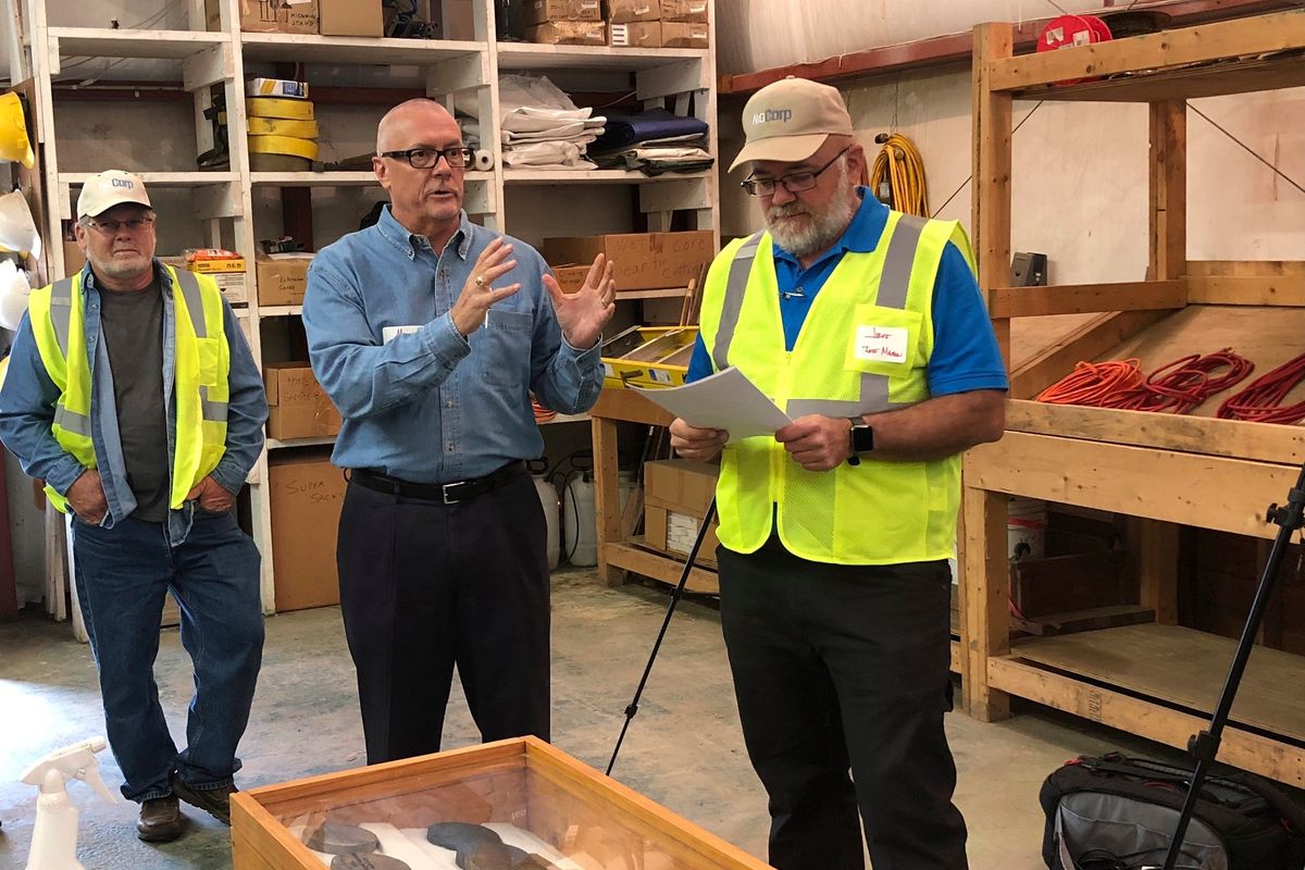 NioCorp CEO Mark Smith talks to a group of investors about the prospects for a proposed mine the company hopes to in southeast Nebraska to extract critical minerals, Oct. 6, 2021 in Elk Creek, Neb. The mine project demonstrates how difficult it can be to build such a mine in the United States.  (Josh Funk)