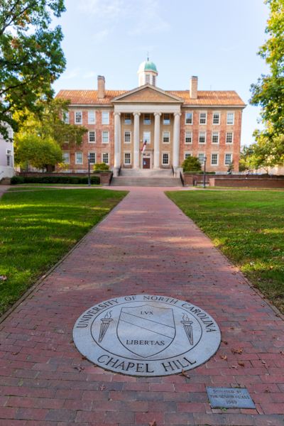 The University of North Carolina Chapel Hill Seal in brick walk way leading to The South Building.    (Chad Robertson/Dreamstime/TNS)