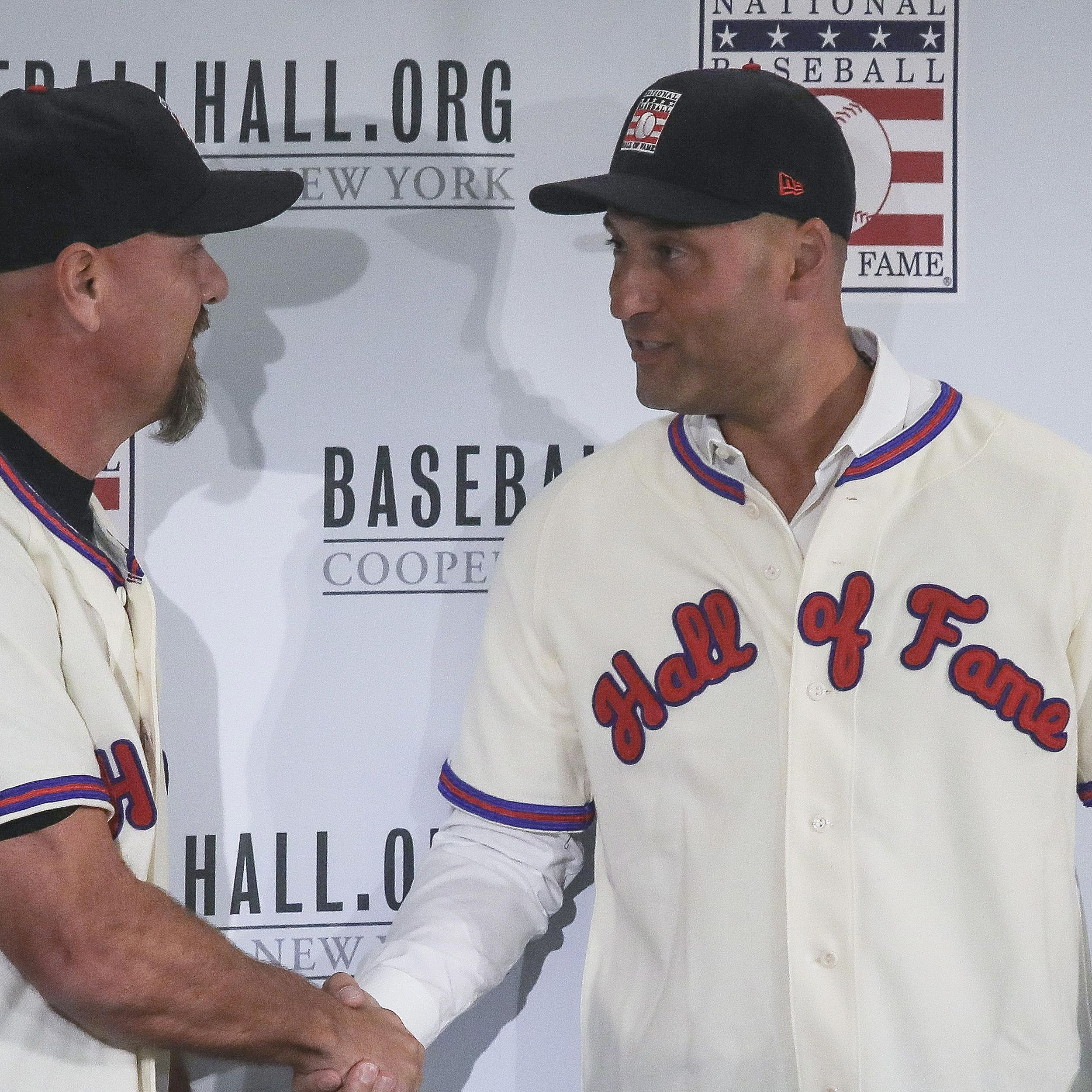 Larry Walker is wearing a Spongebob pin at his Hall of Fame