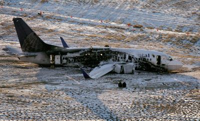 The wreckage of a 737  remains where it landed in Denver. Rocky Mountain News (Preston Gannaway Rocky Mountain News / The Spokesman-Review)