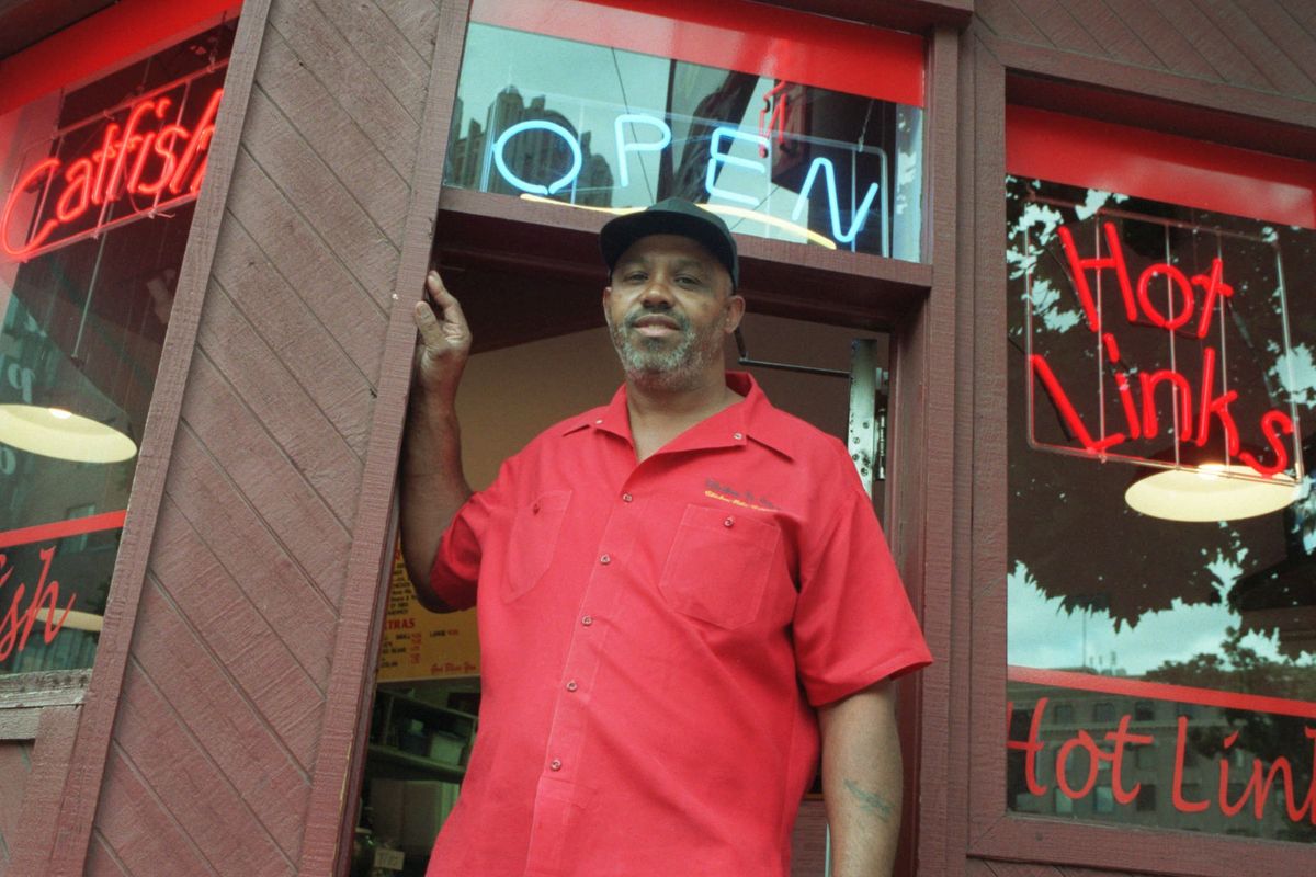 Bob Hemphill in a 1997 portrait in front of Chicken-n-Mo before it moved.  (The Spokesman-Review photo archive)