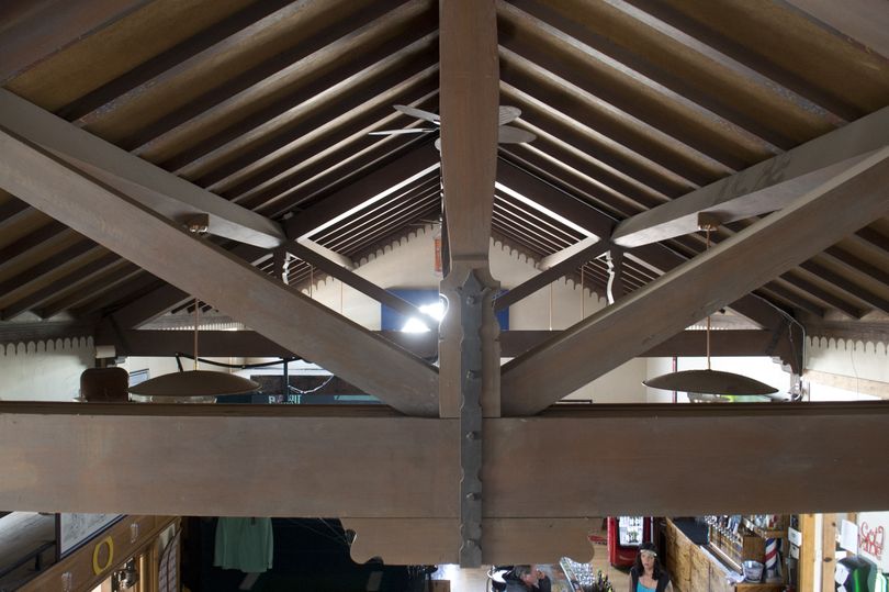 The ornate rafters in the former city branch library building in Hillyard.  (Jesse Tinsley)