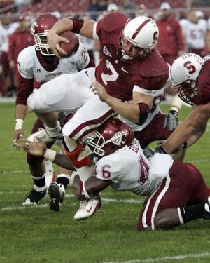 Stanford’s Toby Gerhart scores one of his four first-half touchdowns Saturday. (Associated Press / The Spokesman-Review)
