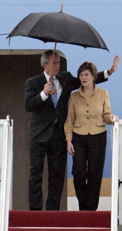 
President Bush and Laura Bush exit Air Force One at Andrews Air Force Base in Maryland on Tuesday. 
 (Associated Press / The Spokesman-Review)