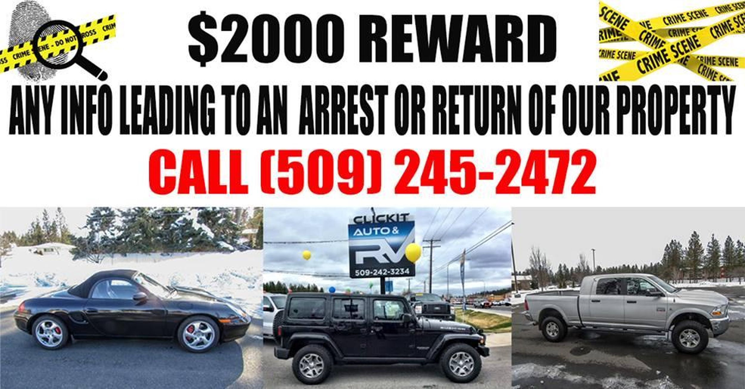 Spokane car dealership offering 2,000 reward for tips on stolen