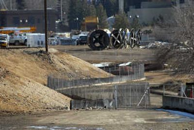 
Site preparation and utility work is under way at the Kendall Yards site Thursday just south of the Spokane County Courthouse complex. 
 (Jesse Tinsley / The Spokesman-Review)