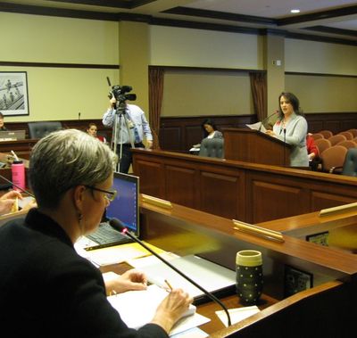 Teresa Luna, chief of staff for the state Department of Administration, answers questions from Sen. Nicole LeFavour, D-Boise, left, about the state's move to sharply increase premiums for health insurance for part-time state employees. Since the change in November, Luna said, 75 to 80 part-time workers have 